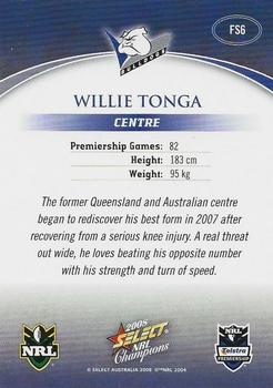 2008 Select NRL Champions - Gold Foil Signatures #FS6 Willie Tonga Back